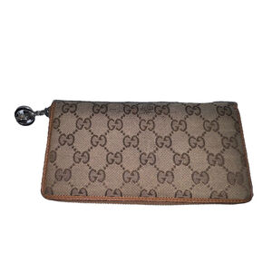 Gucci Beige Brown Logo Zip-Around Wallet